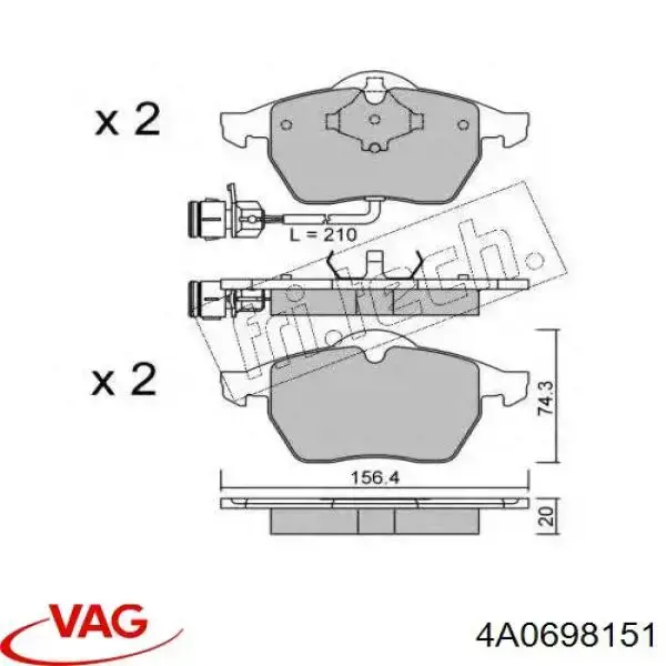 4A0698151 VAG Pastillas delanteras