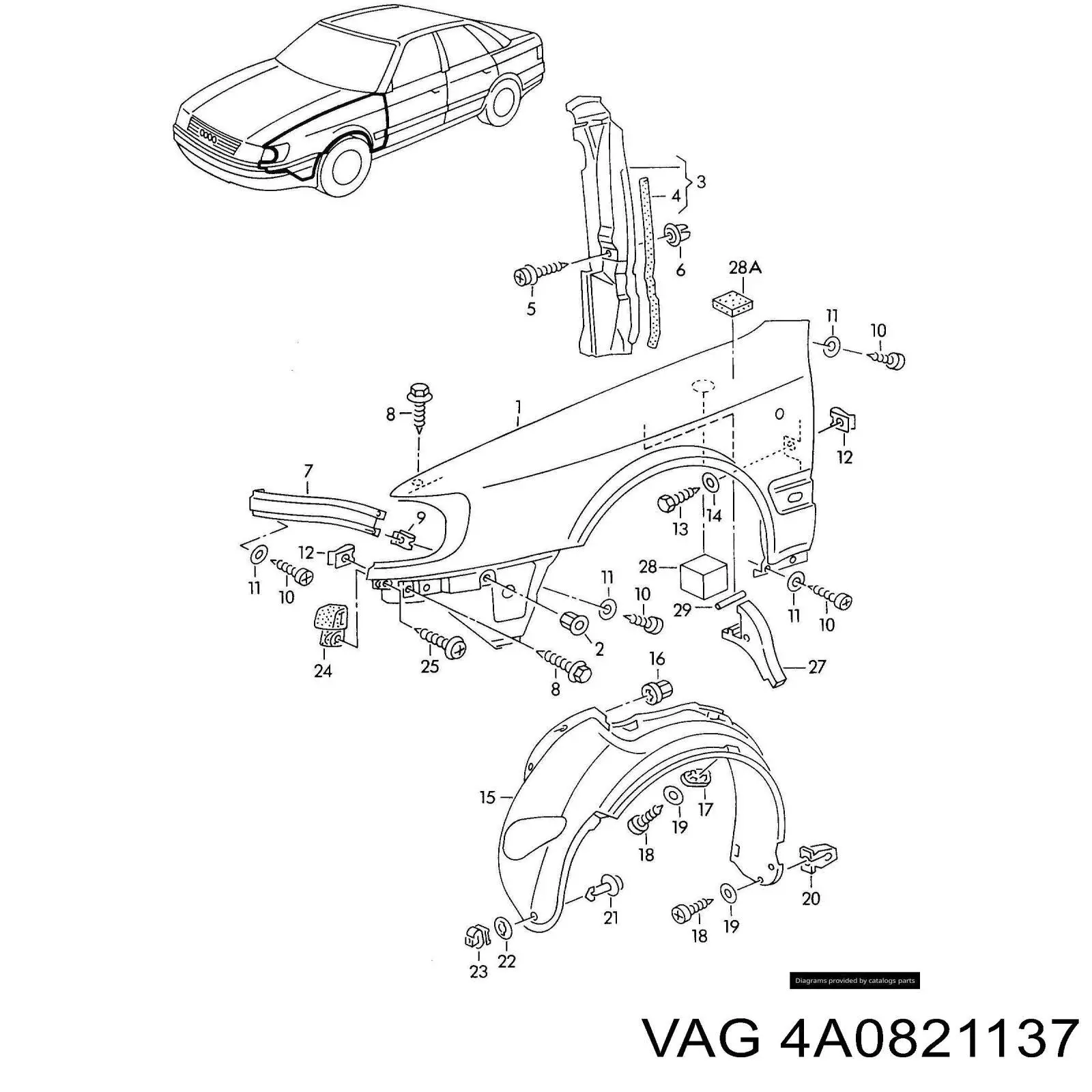 Soporte delantero izquierdo para aleta delantera VAG 4A0821137 precio, desde  