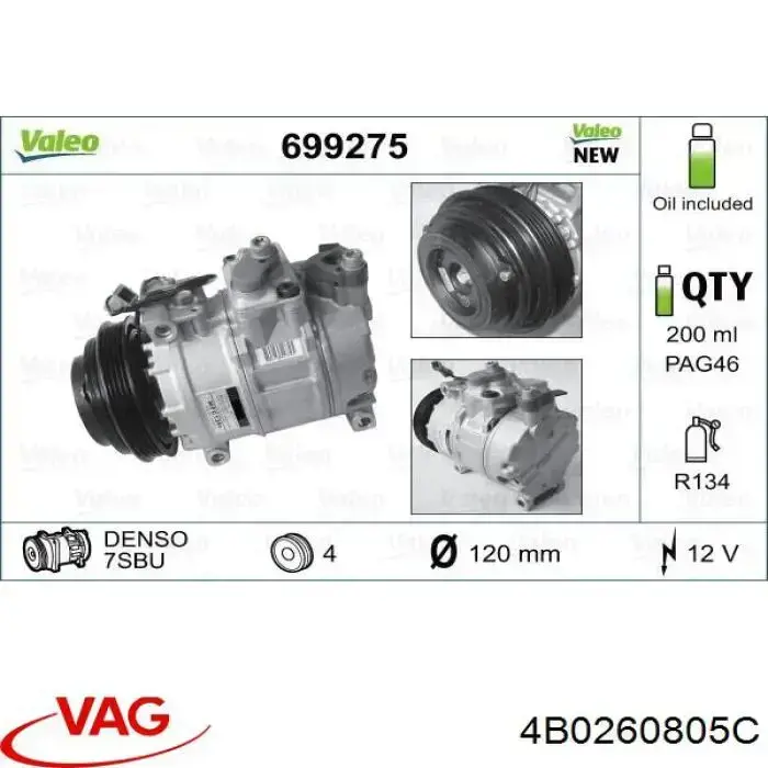 Compresor de aire acondicionado 4B0260805C VAG