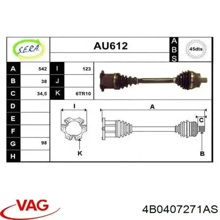 4B0407271AS VAG árbol de transmisión delantero