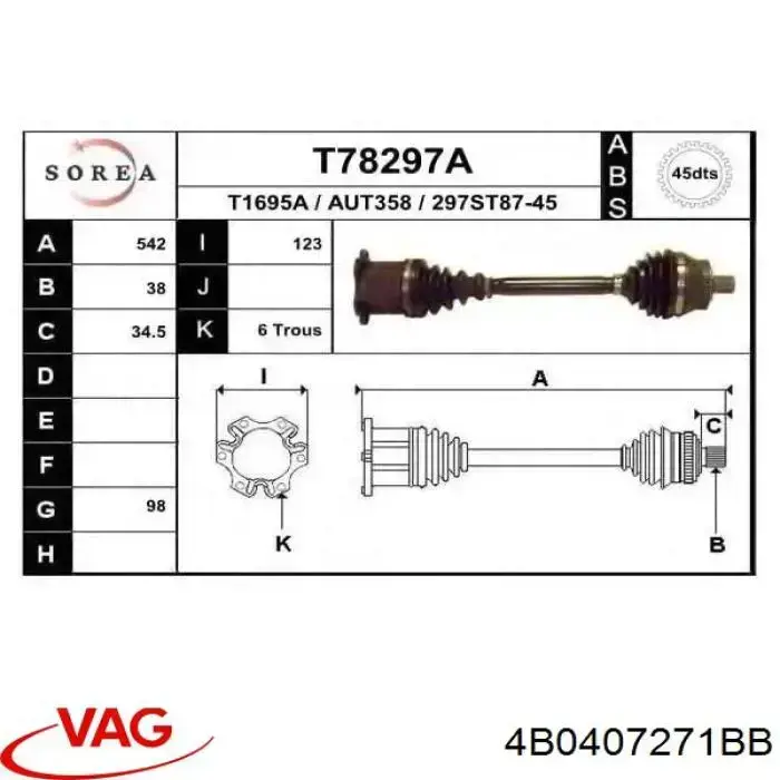 Comprar 4B0407271BB VAG Semieje delantero
