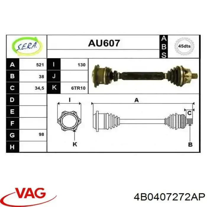 Semieje delantero derecho VAG 4B0407272AP precio, desde 86,58 EUR