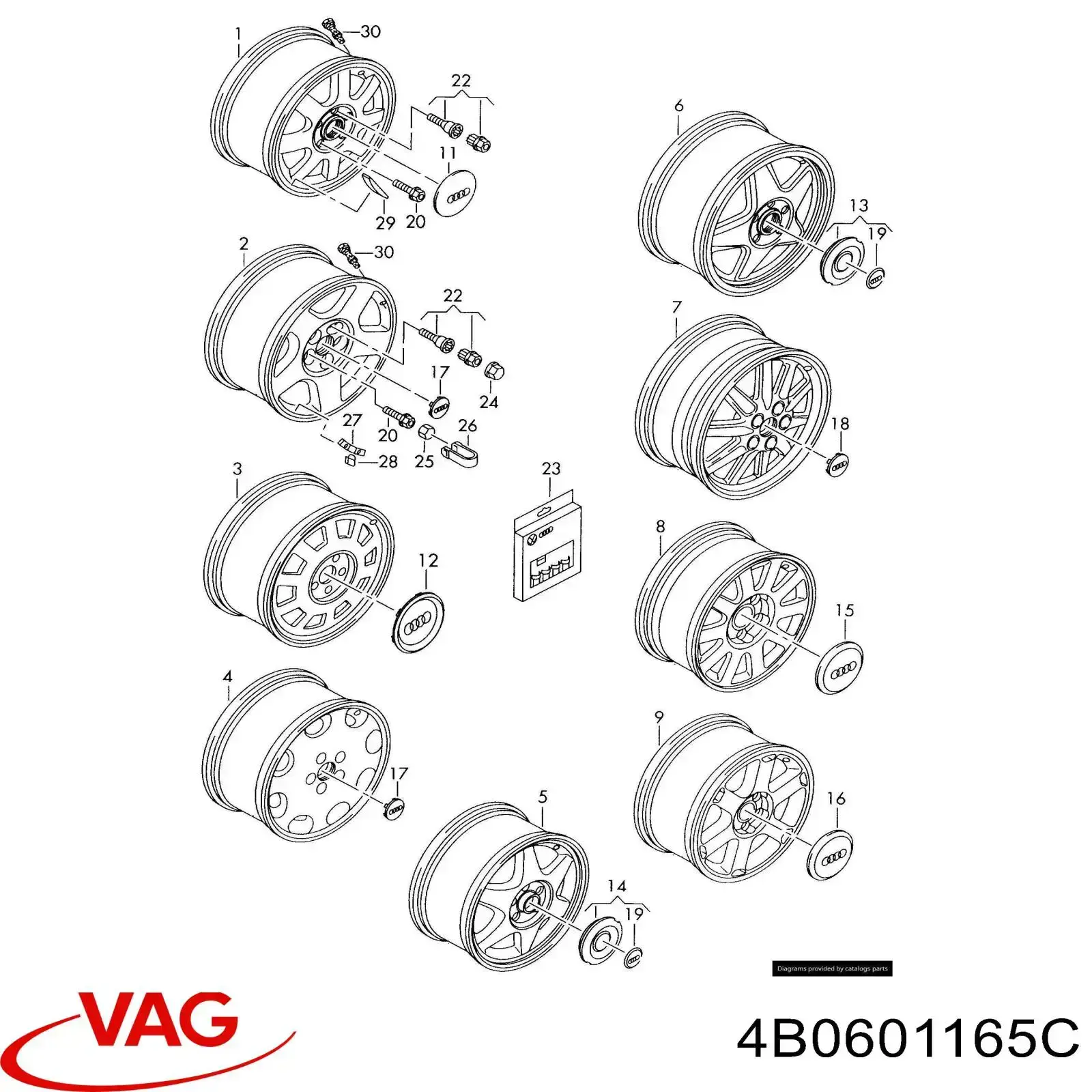 4B0601165C VAG Cubierta de la Llanta