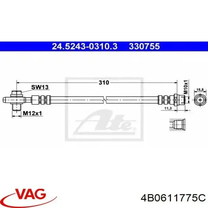 Tubo liquido de freno trasero VAG 4B0611775C
