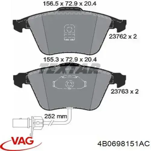 Pastillas de freno 4B0698151AC VAG