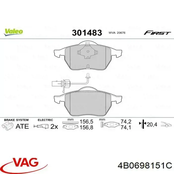 Pastillas de freno 4B0698151C VAG