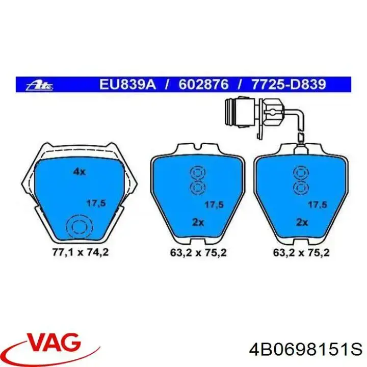 Pastillas freno delanteras VAG 4B0698151S precio, desde 64,95 EUR