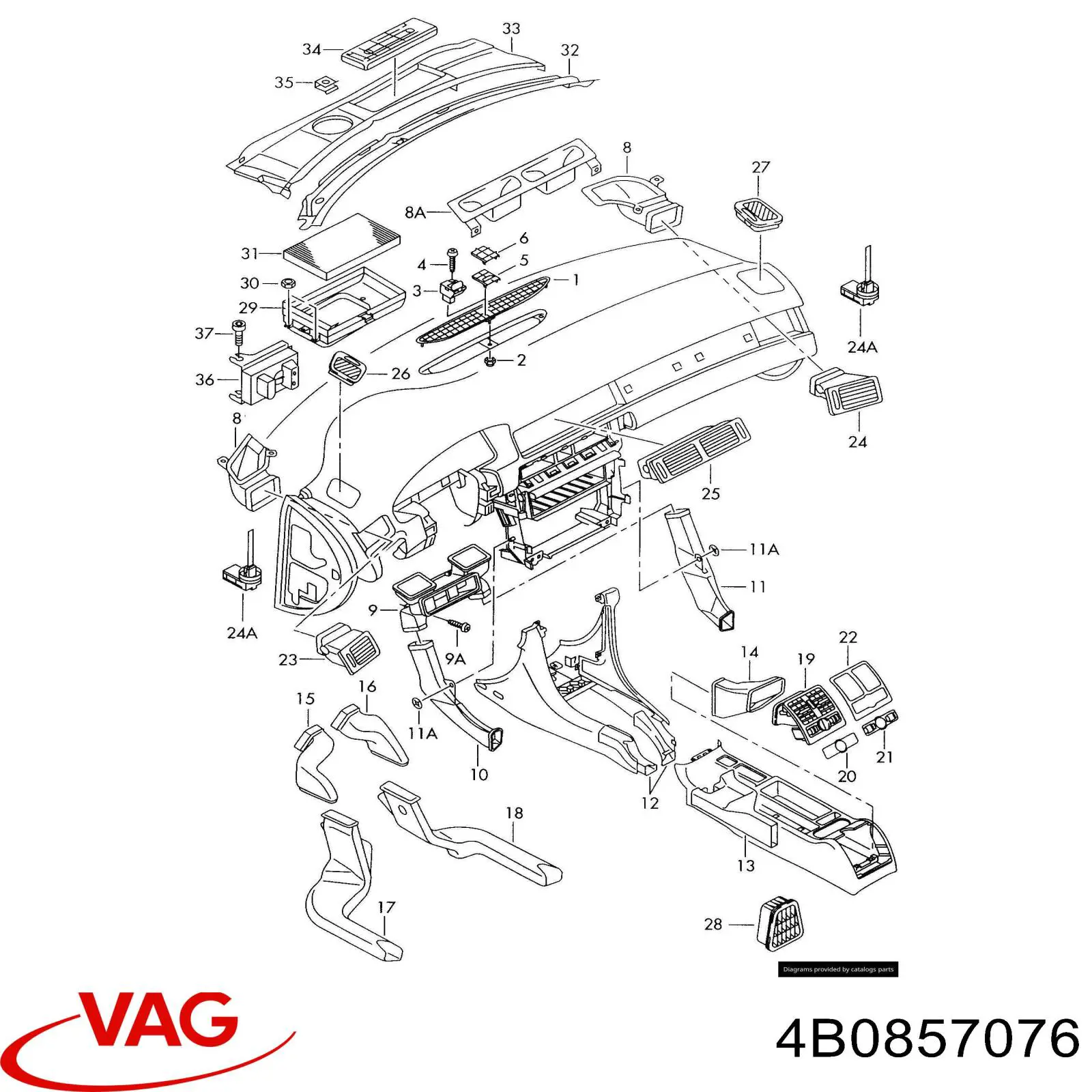 Conducto de aire derecho bajo el salpicadero VAG 4B0857076 precio, desde 17,48 EUR