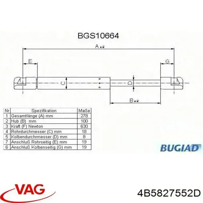 Amortiguador maletero 4B5827552D VAG