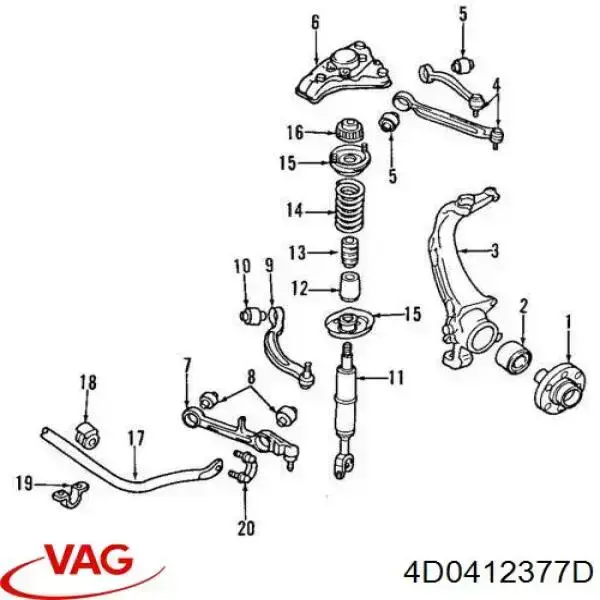 4D0412377D VAG soporte amortiguador delantero