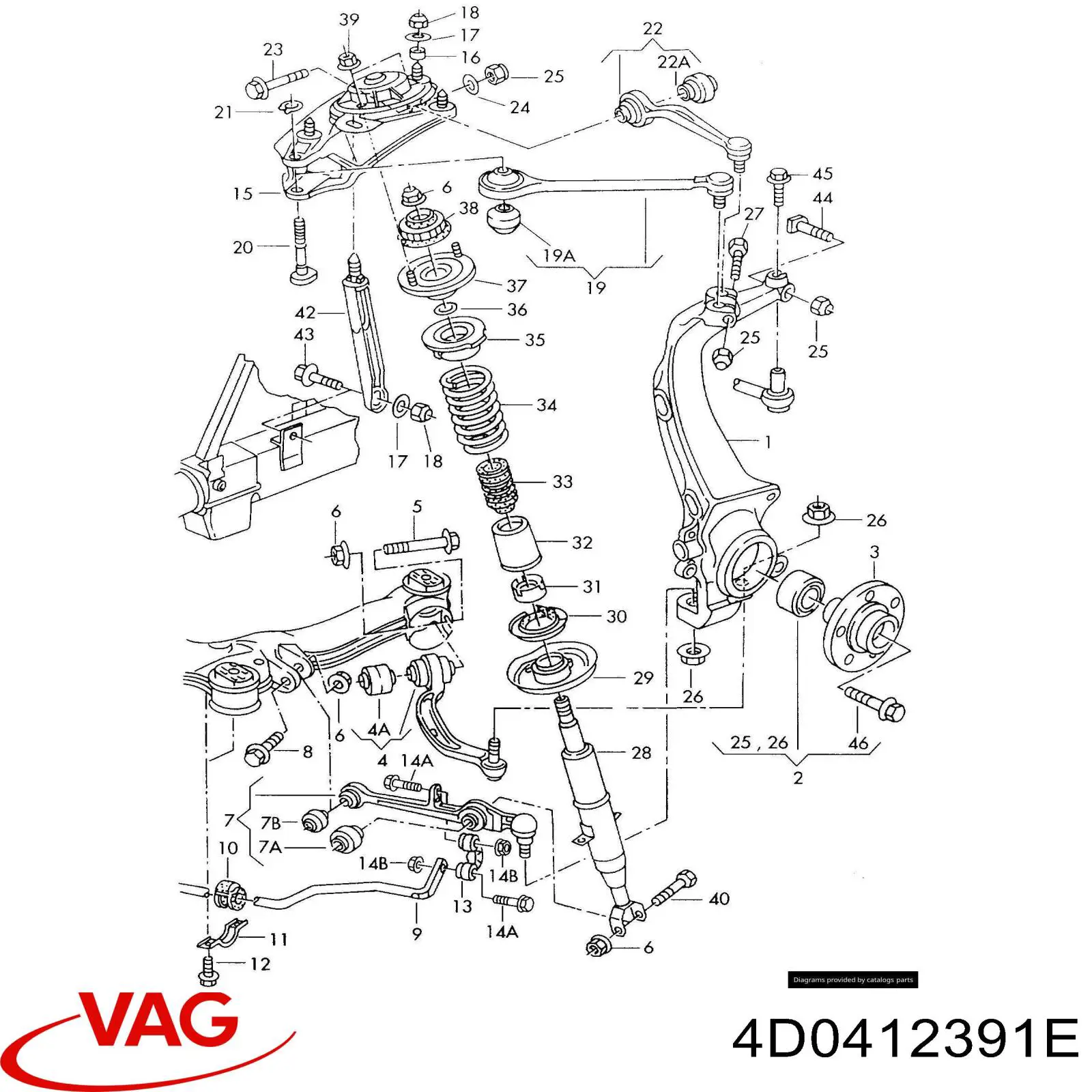 Soporte del amortiguador delantero izquierdo VAG 4D0412391E precio, desde 157,20 EUR