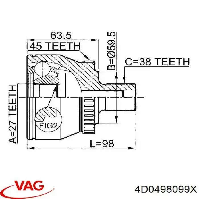 Junta homocinética exterior delantera VAG 4D0498099X