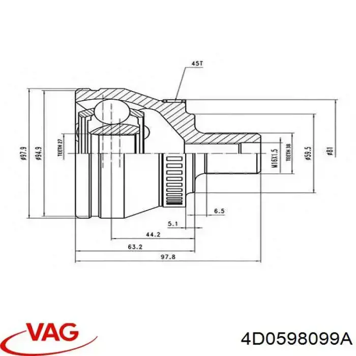 4D0598099A VAG junta homocinética exterior trasera