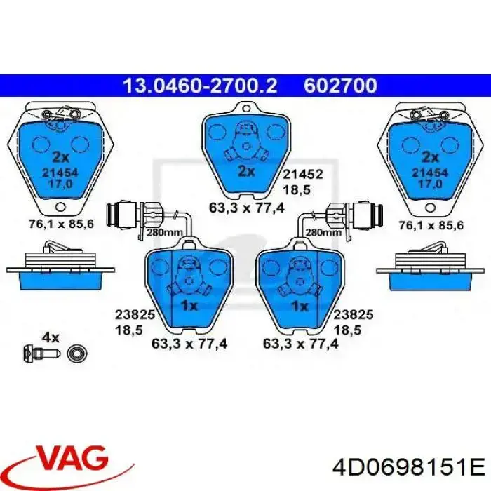 4D0698151E VAG Pastillas delanteras