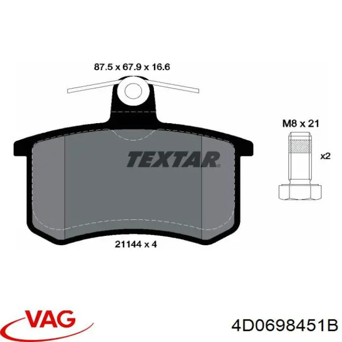 4D0698451B VAG pastillas de freno traseras