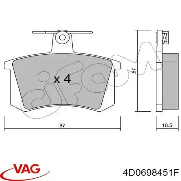 Comprar 4D0698451F VAG Pastillas de freno traseras