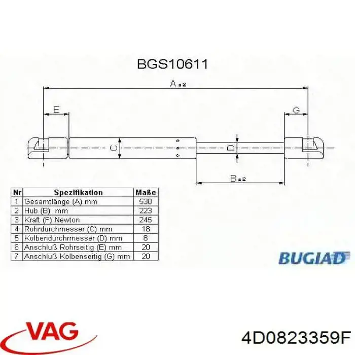 Muelle neumático, tapa delantera VAG 4D0823359F precio, desde 10,90 EUR