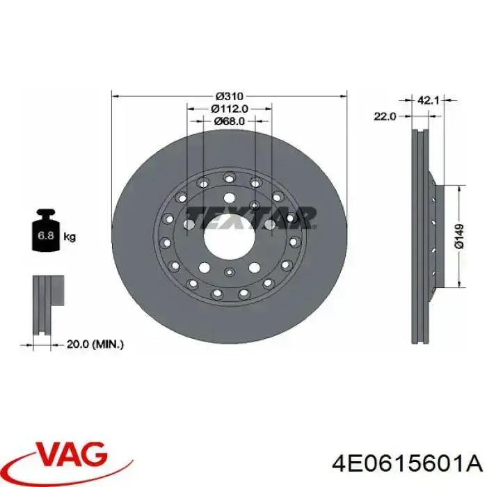 4E0615601A VAG disco de freno trasero