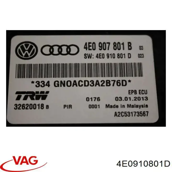 Módulo del freno de estacionamiento electromecánico VAG 4E0910801D precio, desde 368,52 EUR