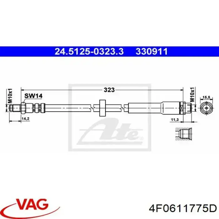 Latiguillo de freno trasero 4F0611775D VAG