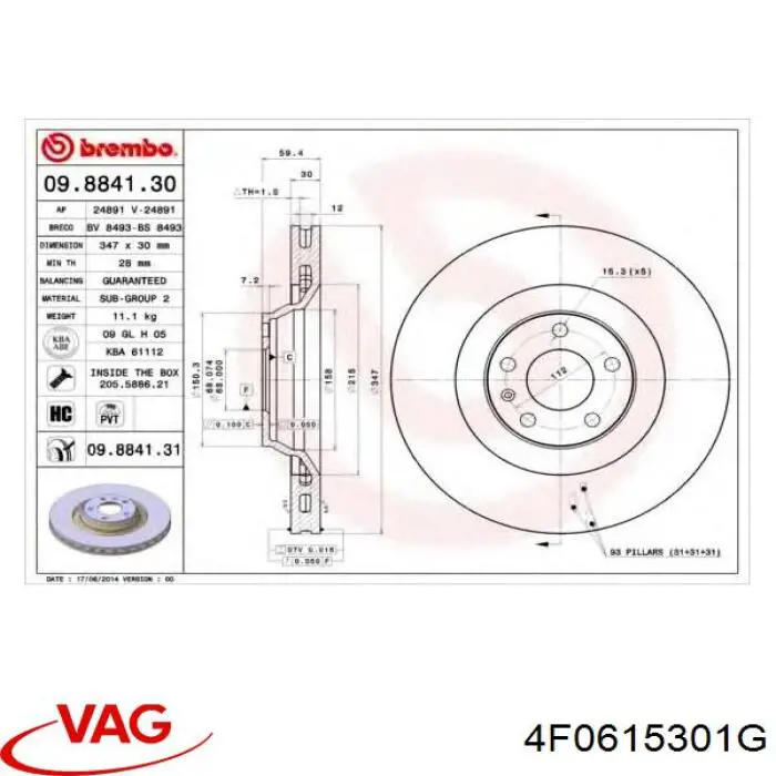 Frenos delanteros VAG 4F0615301G precio, desde 70,40 EUR