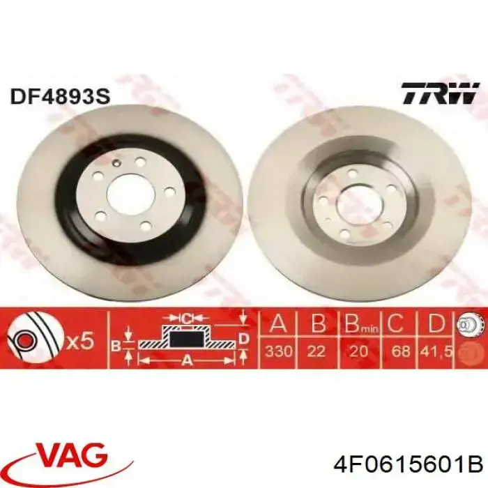Comprar 4F0615601B VAG Disco de freno trasero