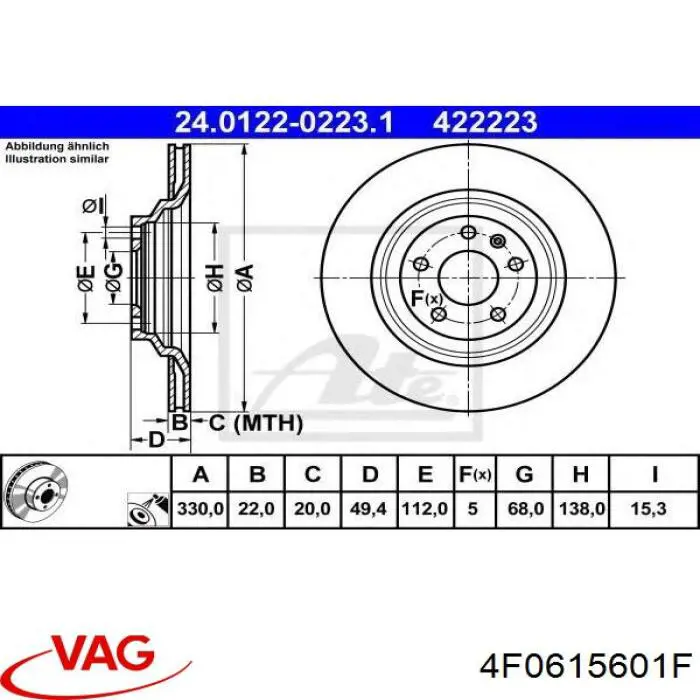 Disco de freno trasero 4F0615601F VAG