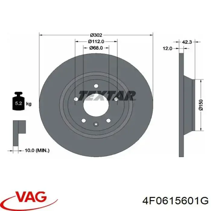 Disco de freno trasero 4F0615601G VAG