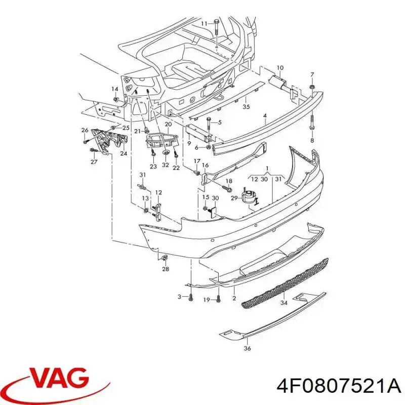 4F0807521A VAG alerón parachoques trasero