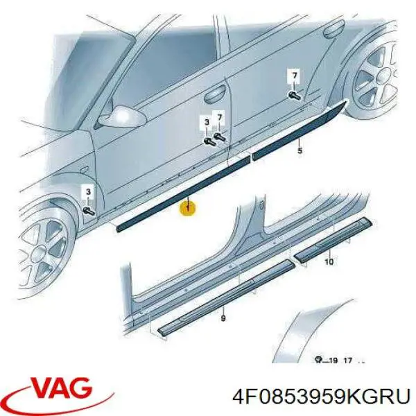 Moldura de puerta delantera izquierda Audi A6 (4F2)