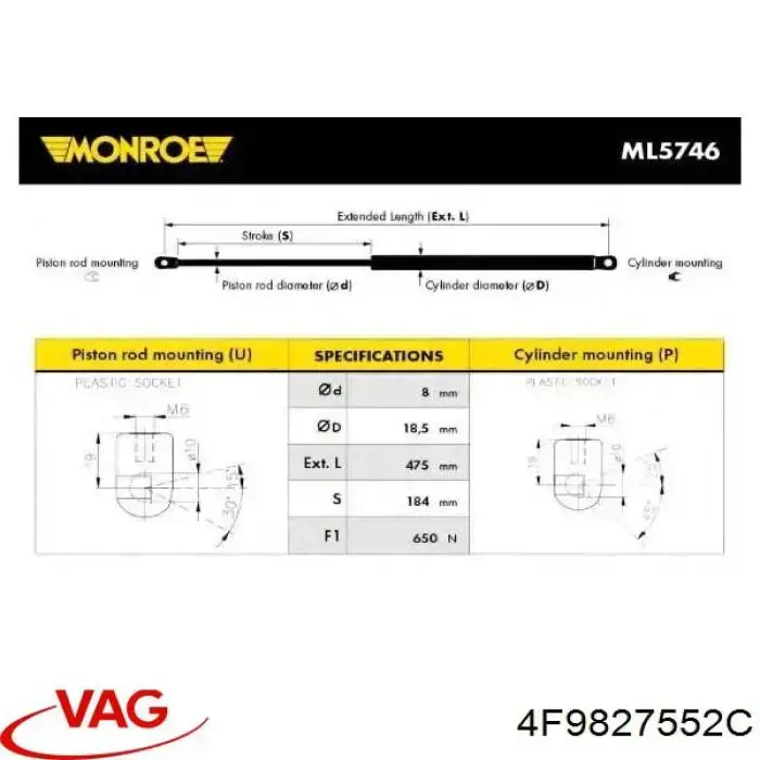 Comprar 4F9827552C VAG Amortiguador de puerta trasera