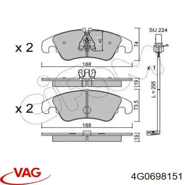 4G0698151 VAG Pastillas delanteras