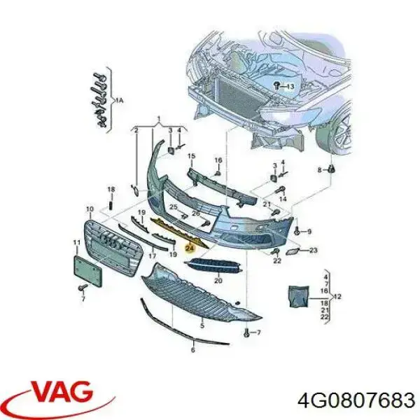 Rejilla de ventilación, parachoques delantero, central Audi A6 (4G2)