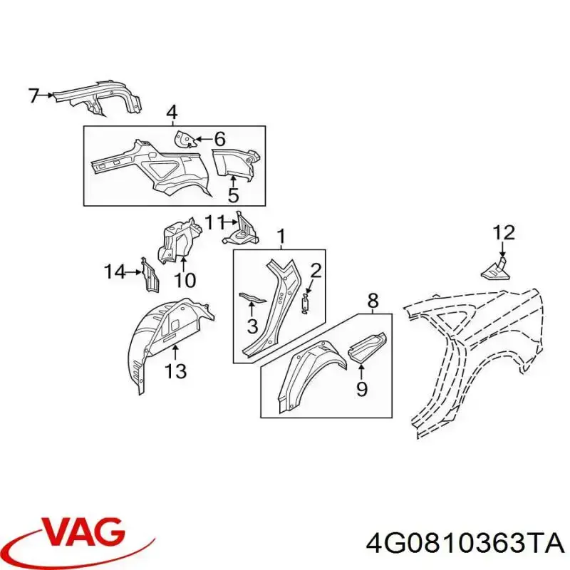 4G0810363TA VAG Arco de guardabarros trasero izquierdo