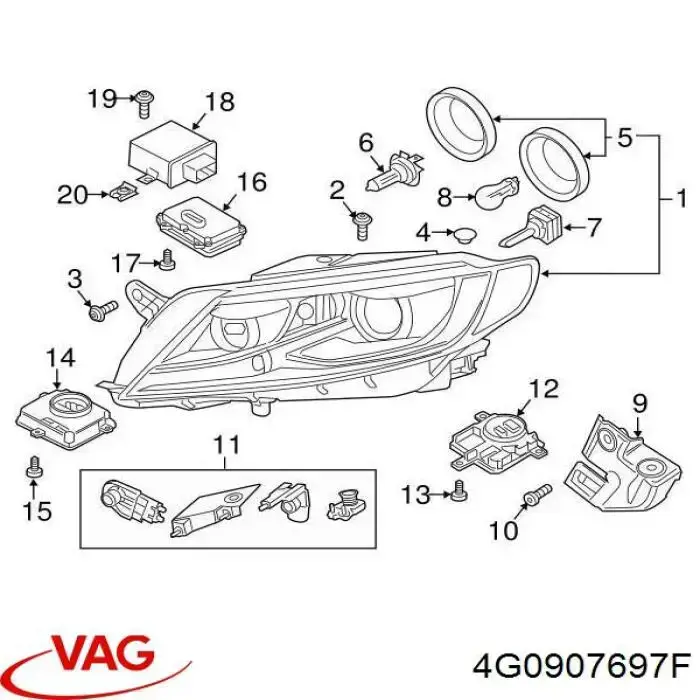 Módulo de control de luces de faros (ECU) 4G0907697F VAG