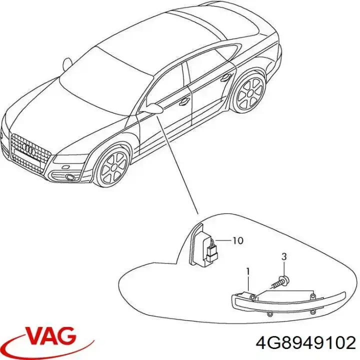 Luz intermitente de retrovisor exterior derecho Audi A7 Sportback (4GA)