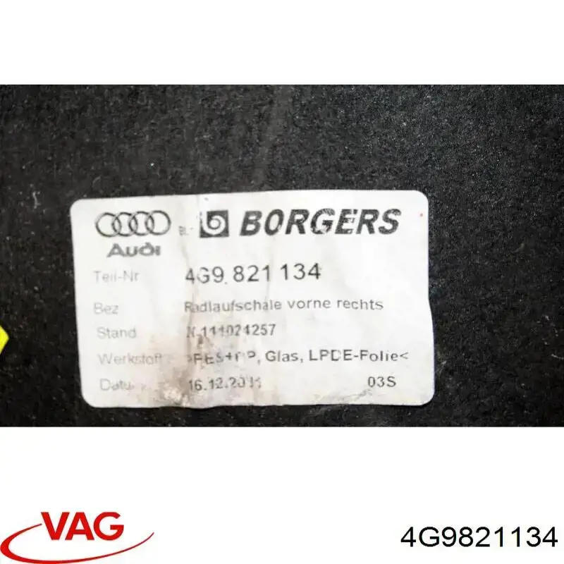 Guardabarros interior derecho, aleta delantera VAG 4G9821134 precio, desde 115,40 EUR