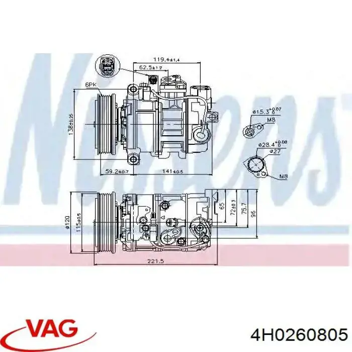 Compresor de aire acondicionado 4H0260805 VAG