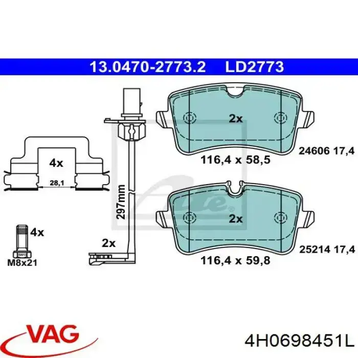 Pastillas traseras de freno VAG 4H0698451L precio, desde 45,92 EUR