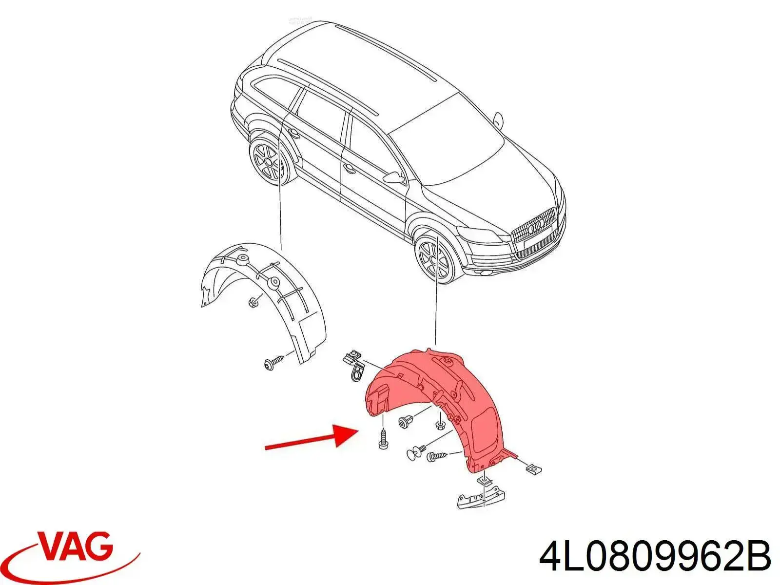 4L0809962B VAG guardabarros interior, aleta delantera, derecho