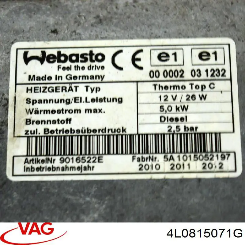Comprar 4L0815071J VAG Calefactor autónomo