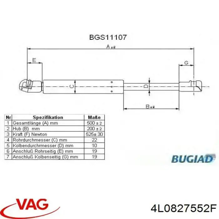 Muelle neumatico maletero VAG 4L0827552F