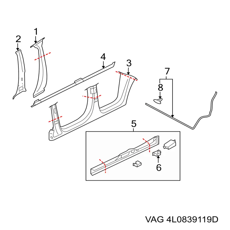 Sellador de puerta trasera izquierda (en carrocería) VAG 4L0839119D precio, desde 208,44 EUR