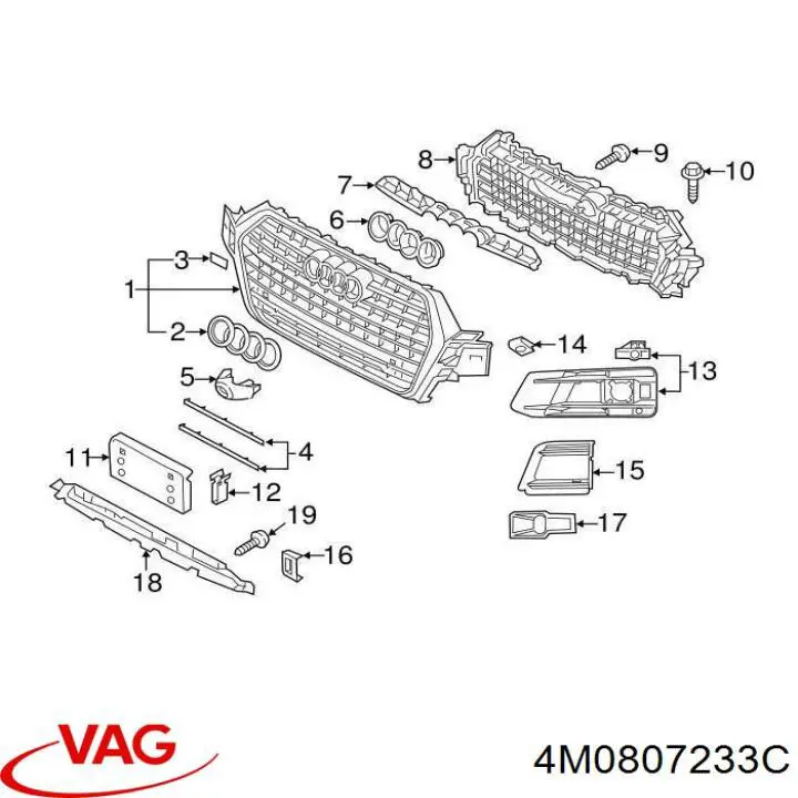 4M0807233C VAG soporte de parrilla del radiador