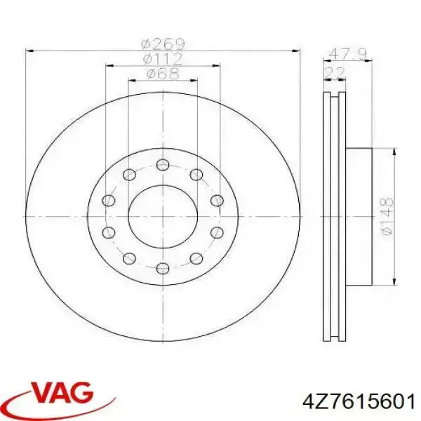 Disco de freno trasero 4Z7615601 VAG