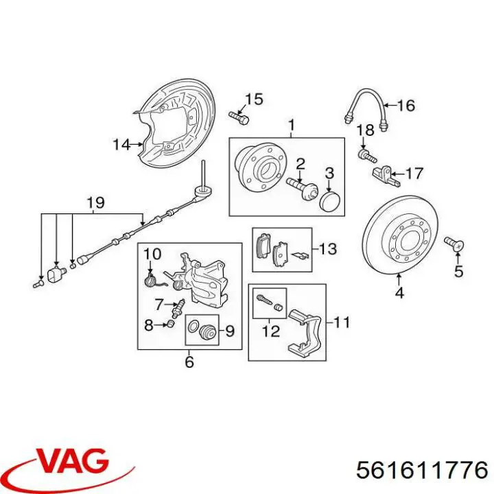 561611776 VAG tubo flexible de frenos trasero derecho