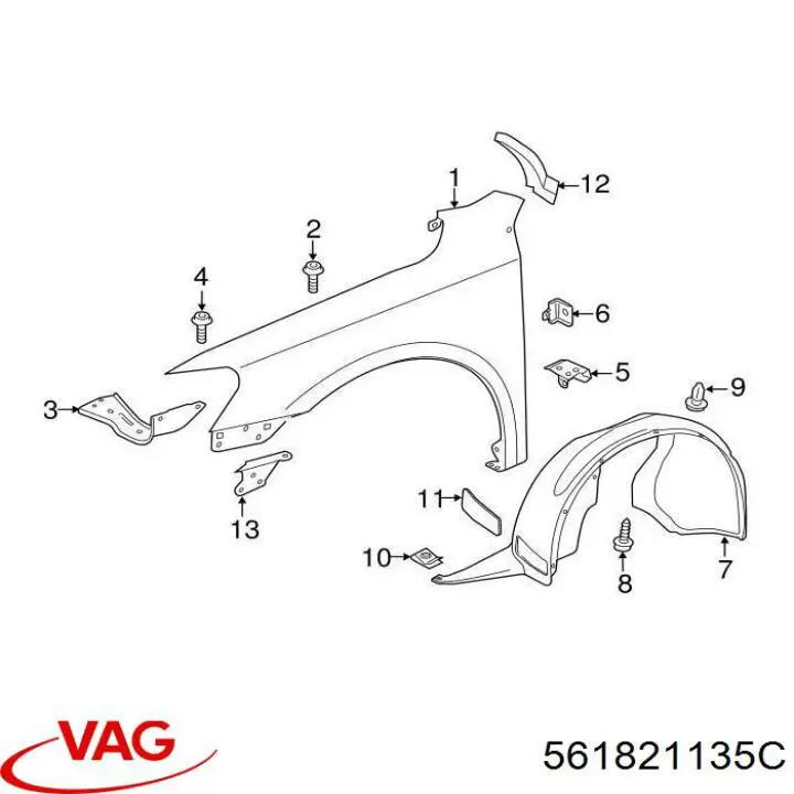 561821135C VAG soporte para guardabarros delantero, izquierda delantero