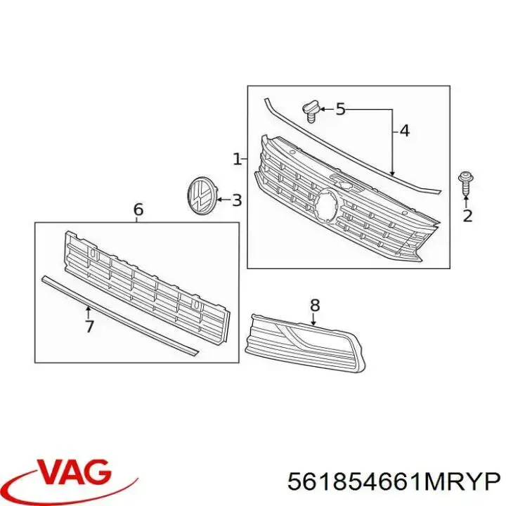 561854661MRYP VAG Tapa de rejilla de faro antiniebla delantero izquierdo
