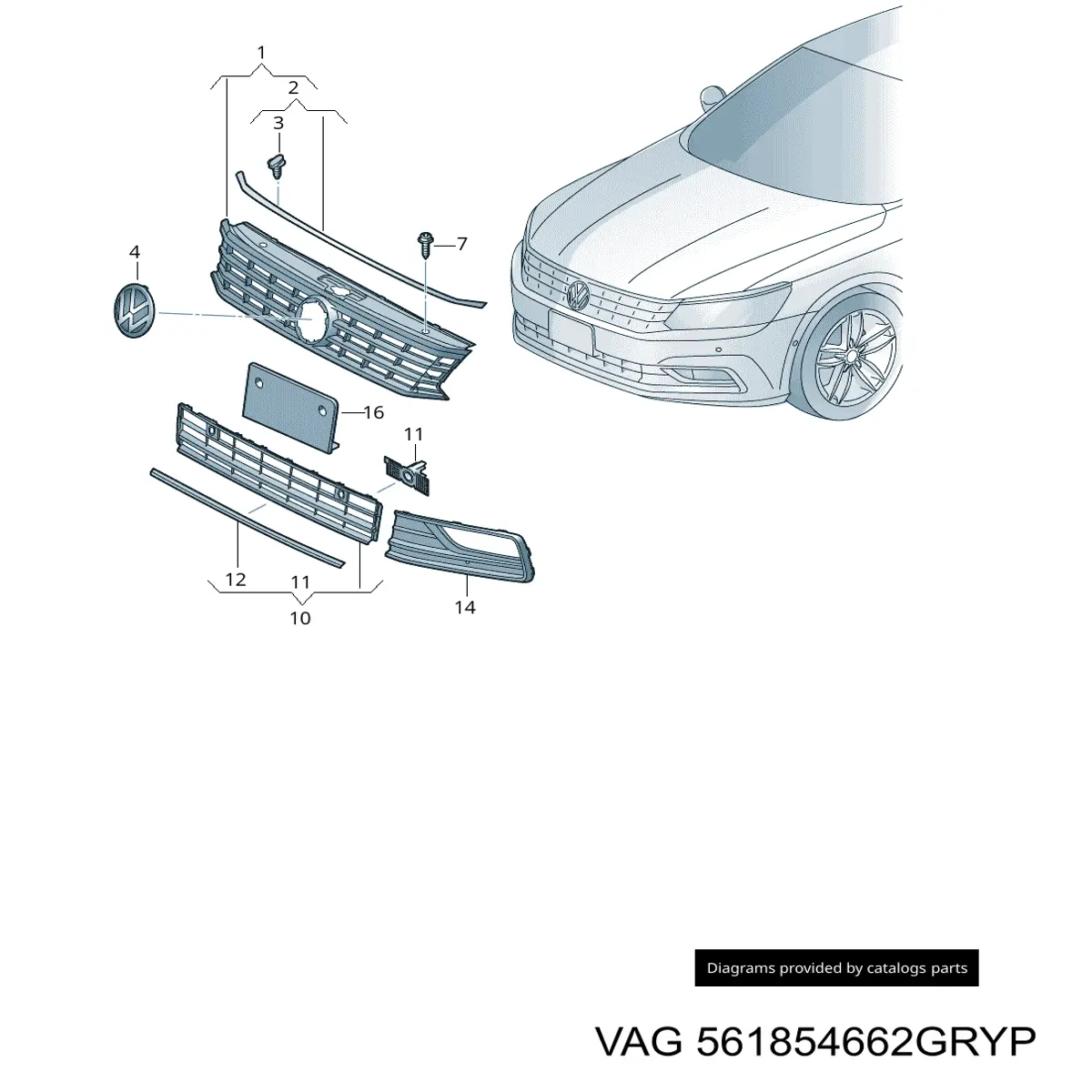 Rejilla derecha del parachoques delantero VAG 561854662GRYP precio, desde 44,85 EUR