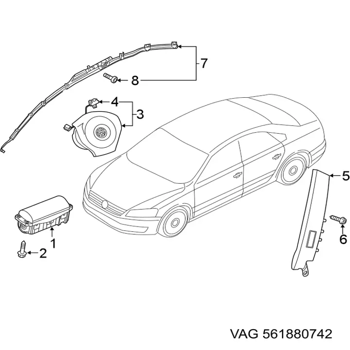 Airbag de cortina lateral derecha VOLKSWAGEN Passat (A32, A33, B7)